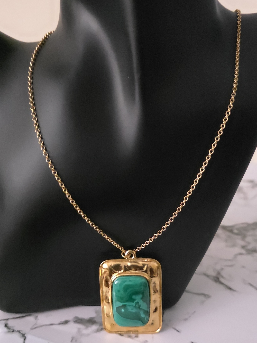 Gold-Tone Necklace with Green Stone Pendant